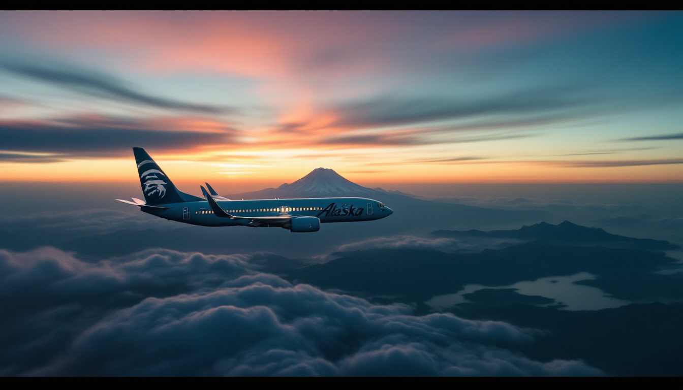 Alaska Mileage Plan, Q2 2026 — photo illustration accompanying Loyalty Desk brief from Business Travel Today. Alaska's post-March-2024 distance-based partner chart held into year two. Hawaiian Airlines formally joined oneworld on April 22, 2026.